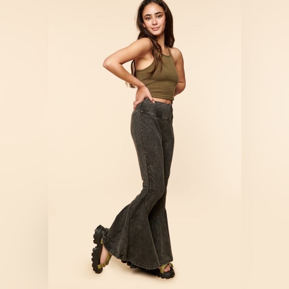 Earthbound Flower Child Black Flare Pants